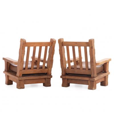 A Pair of French Brutalist style Oak Armchairs C 1960 