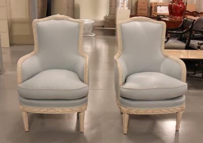 A Pair of French Carved Bergere Chairs circa 1780