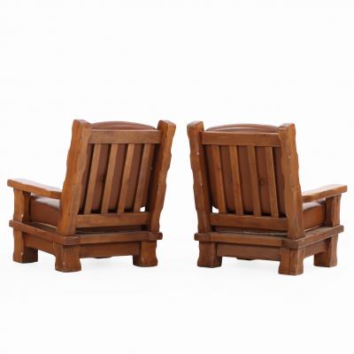 A Pair of French Heavy Oak Brutalist style Open Arm Chairs C 1960 