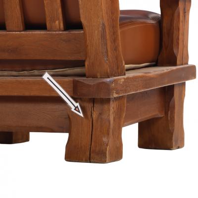 A Pair of French Heavy Oak Brutalist style Open Arm Chairs C 1960 