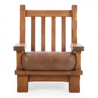 A Pair of French Heavy Oak Brutalist style Open Arm Chairs C 1960 