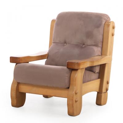 A Pair of French Heavy Oak Brutalist style Open Arm Chairs C 1960 