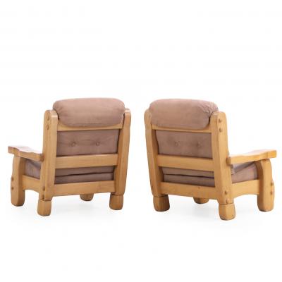 A Pair of French Heavy Oak Brutalist style Open Arm Chairs C 1960 