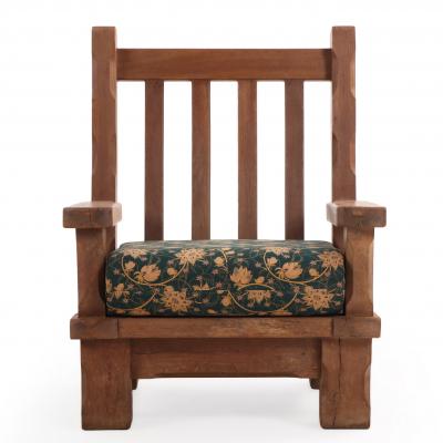 A Pair of French Heavy Oak Brutalist style Open Arm Chairs C 1960 