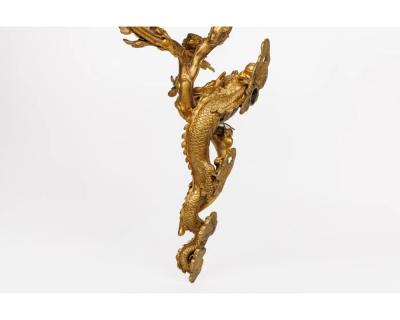 A Pair of French Japonisme Three Light Dragon Bronze Wall Appliques Lievre