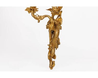 A Pair of French Japonisme Three Light Dragon Bronze Wall Appliques Lievre