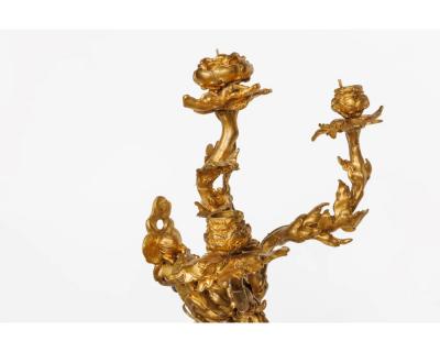 A Pair of French Japonisme Three Light Dragon Bronze Wall Appliques Lievre