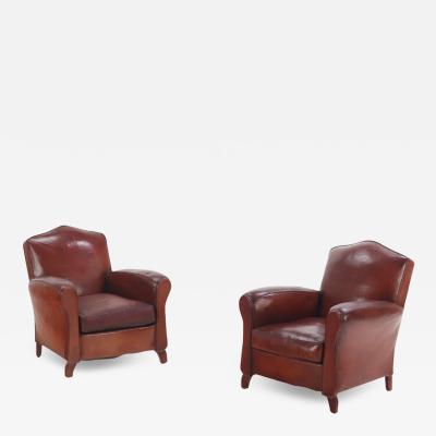 A Pair of French Leather Club Chairs C 1940 