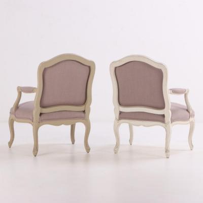 A Pair of French Louis XV Style Painted Open Armchairs C 1960