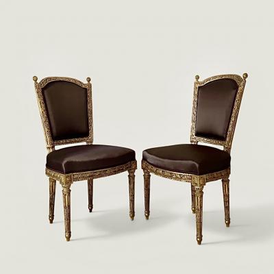 A Pair of French Louis XVI Giltwood Side Chairs circa 1780