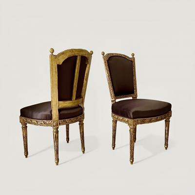 A Pair of French Louis XVI Giltwood Side Chairs circa 1780