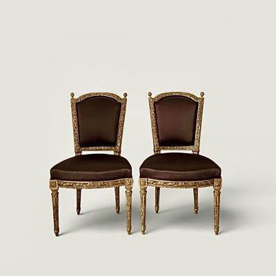 A Pair of French Louis XVI Giltwood Side Chairs circa 1780