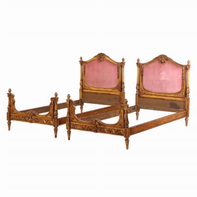 A Pair of French Louis XVI Style Carved Giltwood Twin Beds C 1920 