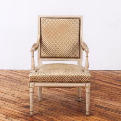 A Pair of French Louis XVI Style Painted Open Arm Chairs C 1940