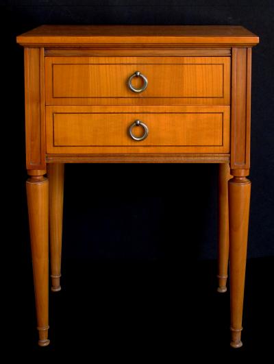 A Pair of French Mid Century Sycamore 2 Drawer Bedside Tables