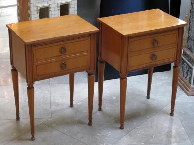 A Pair of French Mid Century Sycamore 2 Drawer Bedside Tables