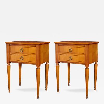 A Pair of French Mid Century Sycamore 2 Drawer Bedside Tables