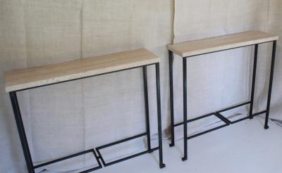 A Pair of French Travertine Top Consoles circa 1950