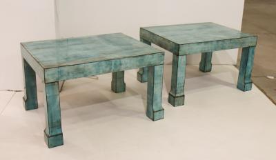 A Pair of French Turquoise Horn Tables circa 1970