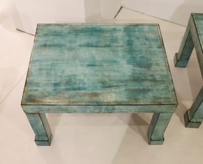 A Pair of French Turquoise Horn Tables circa 1970