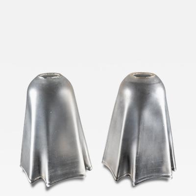 A Pair of Frosted Glass Shades with Gently Draped Flowing Rims