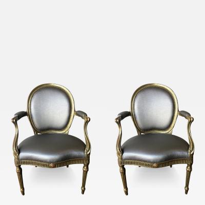 A Pair of Gilded 18th Century English Armchairs in the Louis XVI