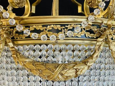 A Pair of Gilt Bronze Louis XVI Style Ballroom Chandeliers Crystal Rewired