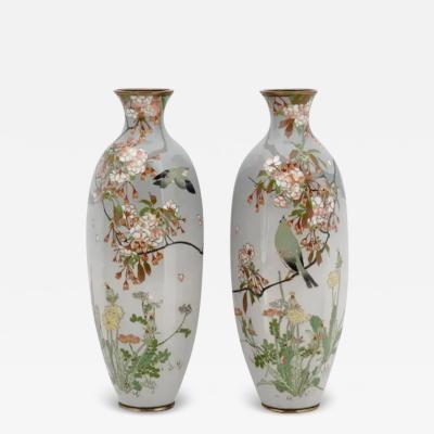 A Pair of High Quality Antique Japanese Cloisonne Silver Wire Enamel Vases