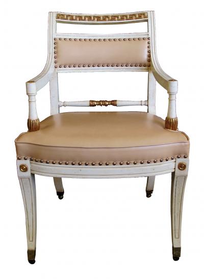 A Pair of Hollywood Regency Ivory Painted and Parcel Gilt Klismos Armchairs