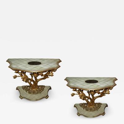 A Pair of Italian Art Nouveau Shagreen and Brass Inlay Console