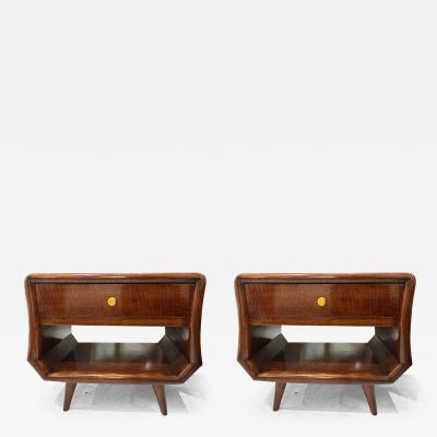 A Pair of Italian Mid Century End Tables with Central Drawers