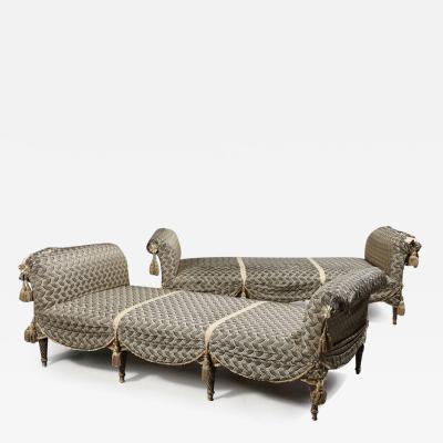 A Pair of Italian Neoclassical Style Silvered and Gilt Upholstered Settee