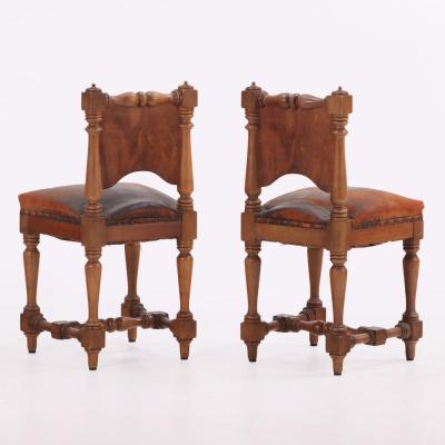 A Pair of Italian Renaissance Revival Mahogany Upright Side Chairs 19th C 