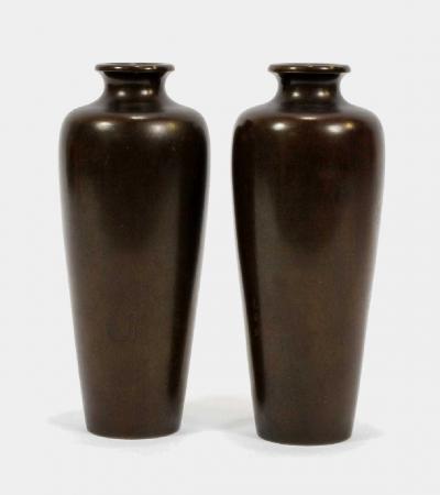 A Pair of Japanese Bronze Vase with Metal Inlays by Mitsufune
