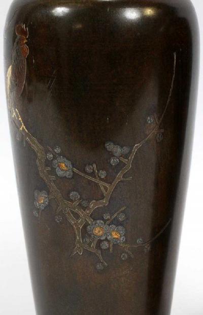 A Pair of Japanese Bronze Vase with Metal Inlays by Mitsufune