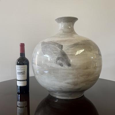 A Pair of Large Chinese Porcelain Vases Hand Painted with Swimming Carp