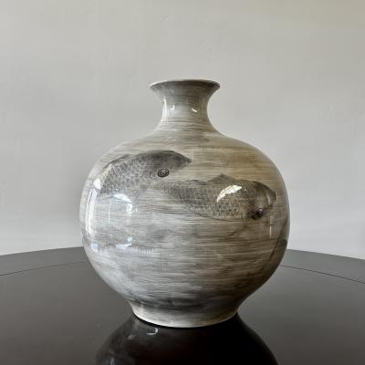 A Pair of Large Chinese Porcelain Vases Hand Painted with Swimming Carp