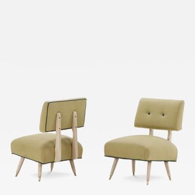 A Pair of MCM Painted and Upholstered Low Boudoir Chairs C 1950 