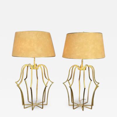 A Pair of Mid Century Gilt Iron Lamps