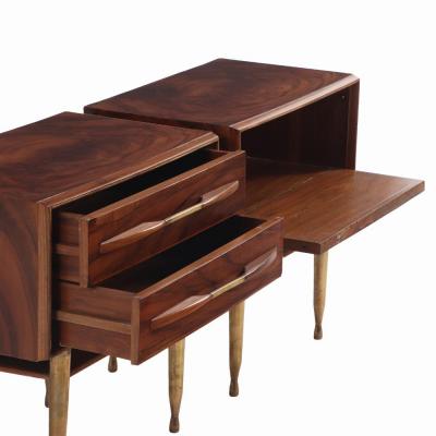 A Pair of Mid Century Modern Burl Walnut End Tables C 1960 