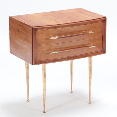 A Pair of Mid Century Modern walnut and brass night stands Circa 1955