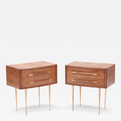 A Pair of Mid Century Modern walnut and brass night stands Circa 1955