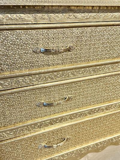 A Pair of Middle Eastern Repousse Covered 3 Drawer Chests 1960s