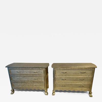 A Pair of Middle Eastern Repousse Covered 3 Drawer Chests 1960s