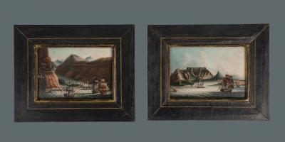 A Pair of Miniature Views of Port Towns Chinese Artist Canton c 1810 20