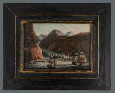 A Pair of Miniature Views of Port Towns Chinese Artist Canton c 1810 20