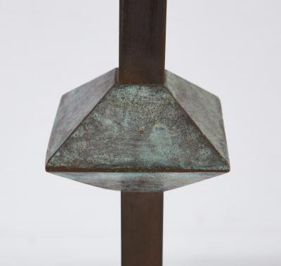 A Pair of Modernist Patinated Bronze Geometric Floor Lamps