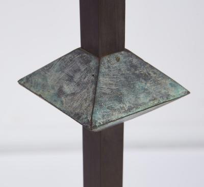 A Pair of Modernist Patinated Bronze Geometric Floor Lamps