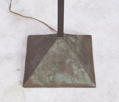 A Pair of Modernist Patinated Bronze Geometric Floor Lamps