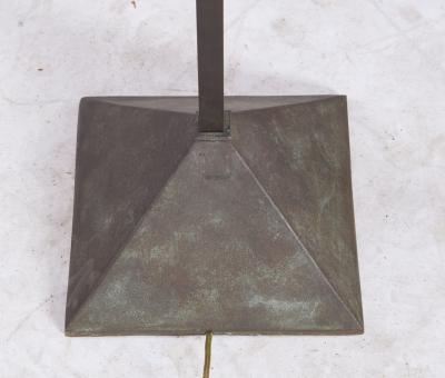 A Pair of Modernist Patinated Bronze Geometric Floor Lamps